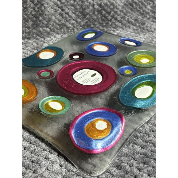 Lori Siebert for Silvestri Fused Glass Plate Art Abstract Circles Colorful 12" - Picture 3 of 6